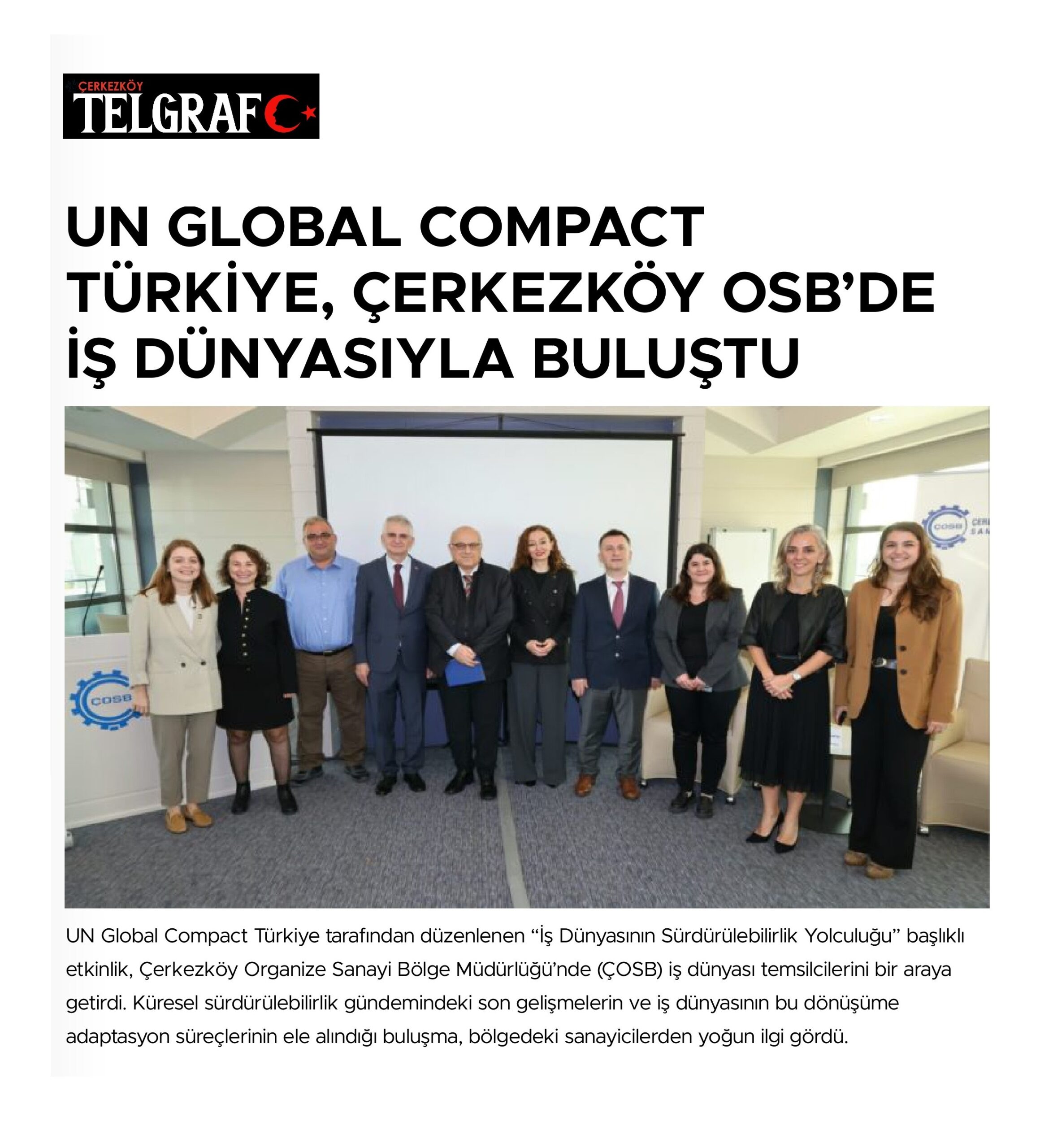 UN GLOBAL COMPACT TÜRKİYE, ÇERKEZKÖY OSB’DE İŞ DÜNYASIYLA BULUŞTU